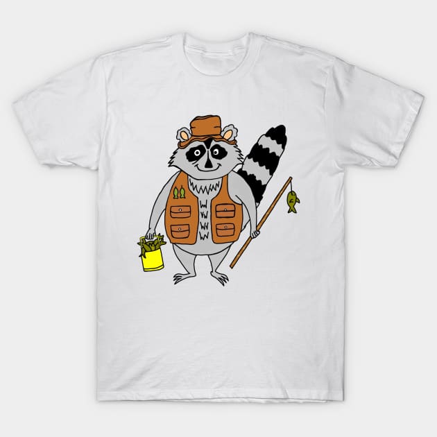 Raccoon Fisherman T-Shirt by imphavok